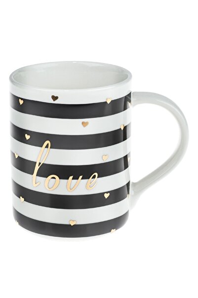 OEM New Bone Mug Ecru Black Stripes Gold Foil Hearts Love 400ml