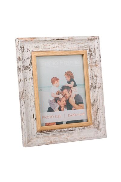 OEM Rama Foto Decorativa din Lemn Alba Brushed 15x20cm