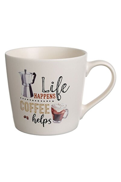 OEM Ecru Matte Ceramic Mug "Coffee Helps" 400ml