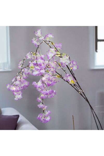 OEM Ramuri Decorative cu Flori Artificiale Lila & 80 de Becuri LED 135cm - 2buc