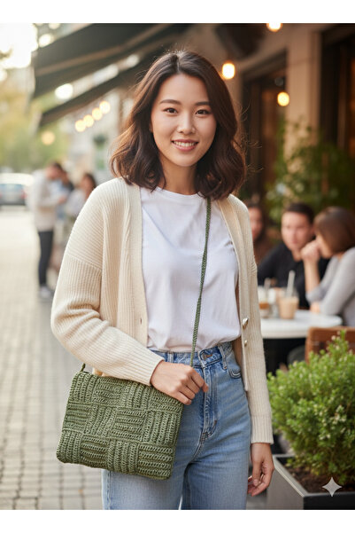 ENA Hasır çanta, kol çantası, el örgü çanta, kağıt ip çanta