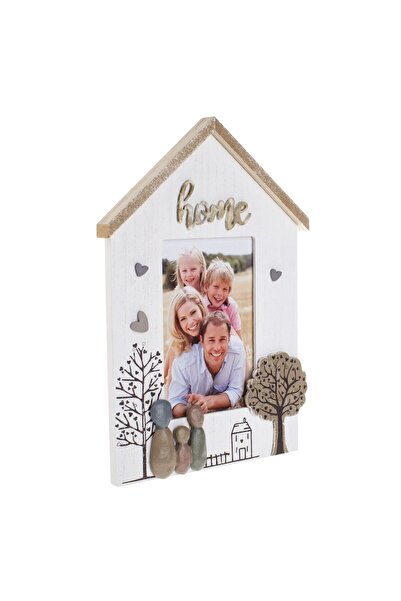 OEM White Wooden Photo Frame House Tree Family Hearts "Home" 19.5x28cm
