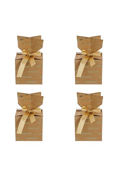 OEM Kraft Paper Boxes with Gold Foil Stripes for Cakes 10x10x10cm - 4pcs