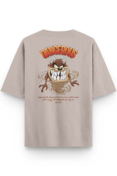 Overoz Μπλουζάκι Tazmanian Devil με στάμπα στην πλάτη, ημι-ολικό μεγάλο, πέτρινο χρώμα 1392