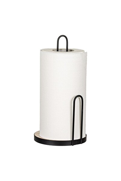 OEM Black Metal Holder with Wooden Base with Stop for Paper Towels Ø15x30cm