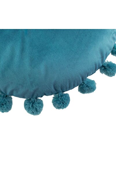 OEM Perna Decorativa Rotunda Petrol Velvet cu Nasture & Pompon pentru Canapea Ø40cm