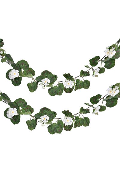 OEM Ghirlanda cu Planta Artificiala Flori de Geranium Albe & Frunze Verzi 1.8m