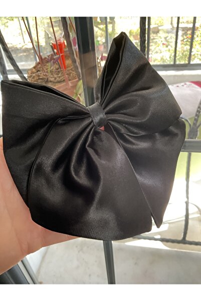MADE BY PERİ Black Satin Fabric Large Bow Handmade Buckle –