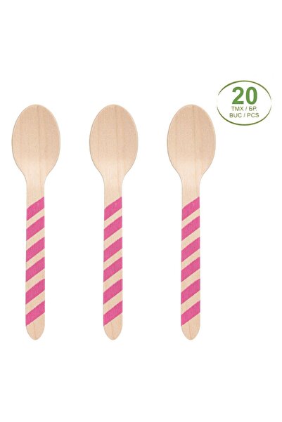 OEM Linguri din Lemn de Petrecere cu Dunga Fucsia 16cm - 20buc