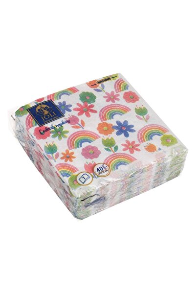 OEM 1-Ply White Rainbow Flowers Table Napkins 33x33cm - 40pcs