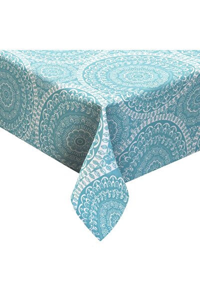 OEM Turquoise Plastic Tablecloth with Summer Mandala Pattern 180x140cm