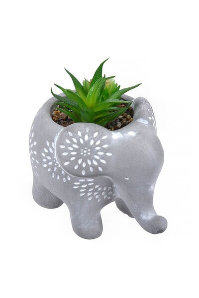 OEM Decorative Ethnic Elephant & Artificial Plant Pot 15x10x13cm