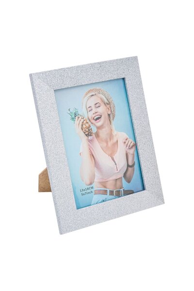 OEM Decorative Wooden Photo Frame Silver Glitter 13x18cm
