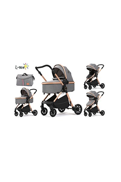 L-Sun Carucior 2 in 1 cu suspensii si maner reversibil F7 Gri