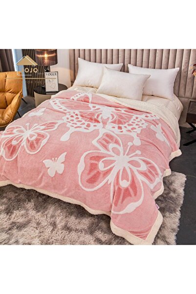 JOJO HOME Patura 3D cu fluturi, cu blanita, cocolino, 200x230cm, Roz