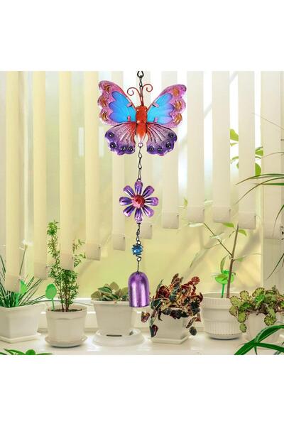 e-life shop Feng Shui Kelebek Tasarımlı Cam İşlemeli Rüzgar Çanı Bahçe Balkon...