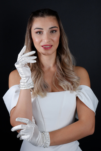 Hayalperest boncuk Pearl Satin Bridal Gloves Short Wedding Evening Dress Accessory