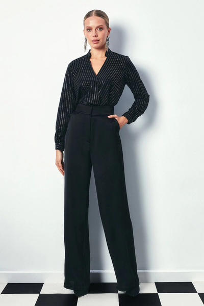 Sateen Блуза Kruvaze з яскравими смужками - ЧОРНА