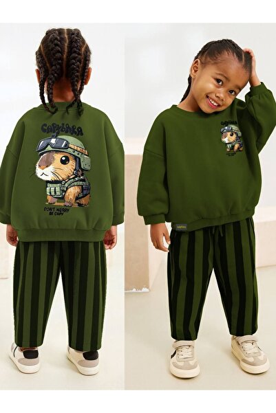 West Sky 3-Ply Non-Ironing Capybara Printed Top and Bottom 2-Piece Unisex Children's Set