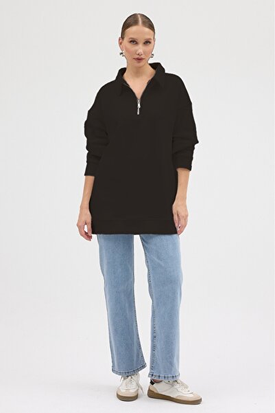 cotside سويت شيرت جاكار بايك كبير الحجم بياقة قائمة وسحاب