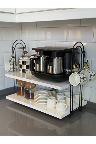 Halemfa Kahve Makinesi Rafı OVAL Tezgah Üstü Kahve Köşesi Rafı Mutfak Rafı İk...