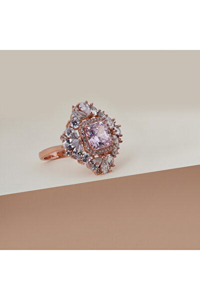 Gezer Kuyumculuk Pembe Kuvars Taşlı Rose Gold Kaplama 925 Ayar Gümüş Kadın Yü...