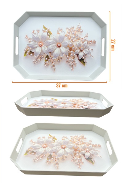 EZMK EV GEREÇLERİ Tea Coffee Presentation Tray, White Color, 8 Corners, 1 Piece, 37X27 cm