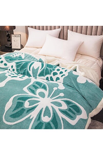 JOJO HOME 3D butterfly blanket, with fur, cocolino, 200x230cm, Turquoise