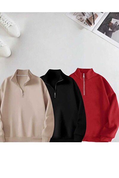 blackbonds 3 LU Hanorac unisex supradimensionat cu guler înalt și fermoar, cu...