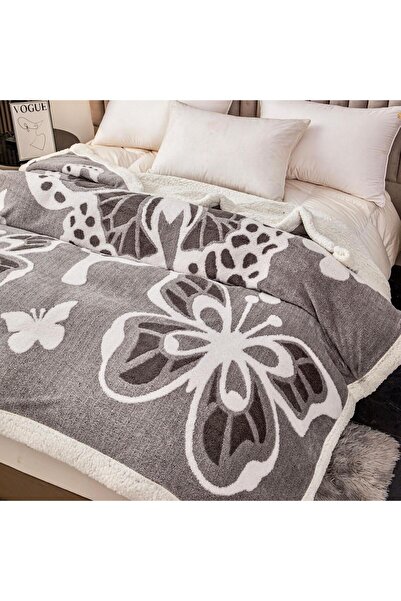 JOJO HOME 3D butterfly blanket, with fur, cocolino, 200x230cm, Dark Grey