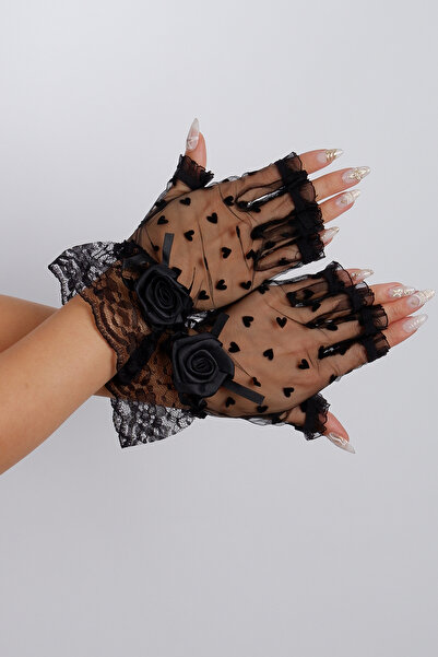 Hayalperest boncuk Fingerless Lace Bridal Gloves Polka Dot Short Wedding Even...