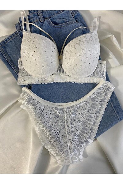 Gold Night Women's Lace Rope Detailed Stone Underwire Supported Padded Push u...