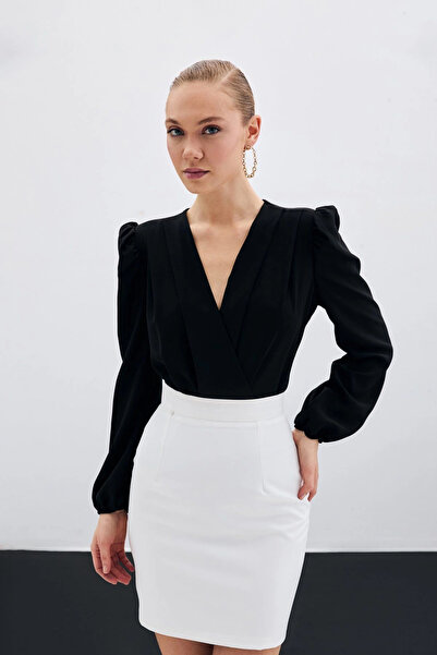 Sateen Duplasoros párnázott body - fekete