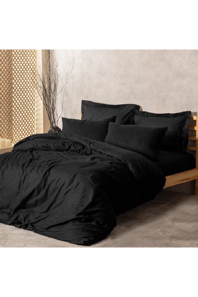 Talis Black Plaid Double Bed Linen, 100% Cotton