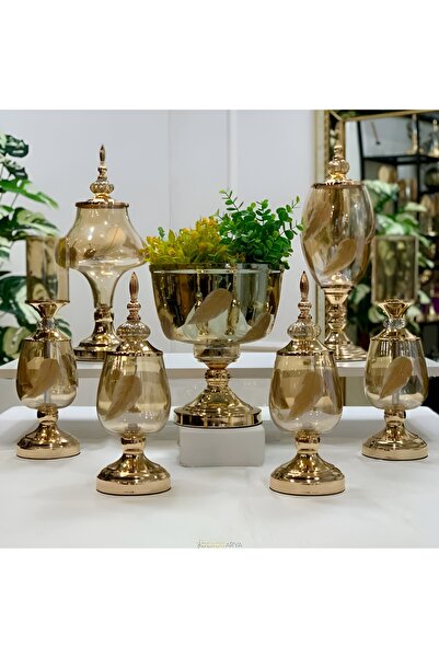 LOKMAN ZÜCCACİYE 7 Parça Salon Konsol Aksesuar Seti Tüy Gold AYM3087
