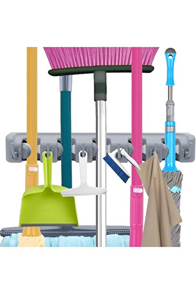 Hope حامل ممسحة ومكانس حائطي | ٥ أوضاع مع ٦ خطافات | رف منظم لأدوات الحديقة ل...