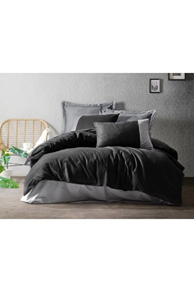 Talis Black-Grey Plain Double Bed Linen, 100% Cotton