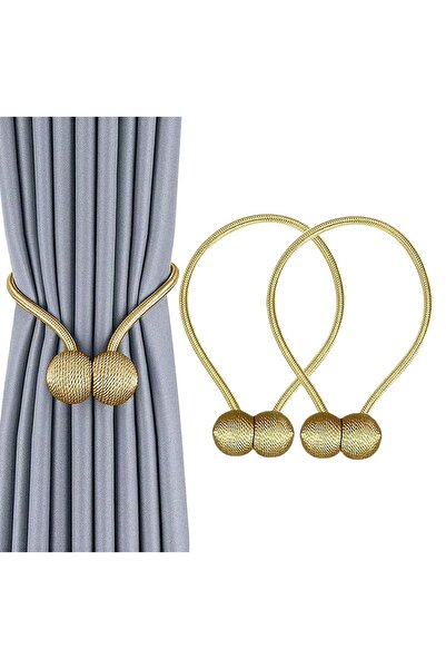 zola Set of 2 decorative magnets for curtains and drapes, textile, 49 cm, gold coloured