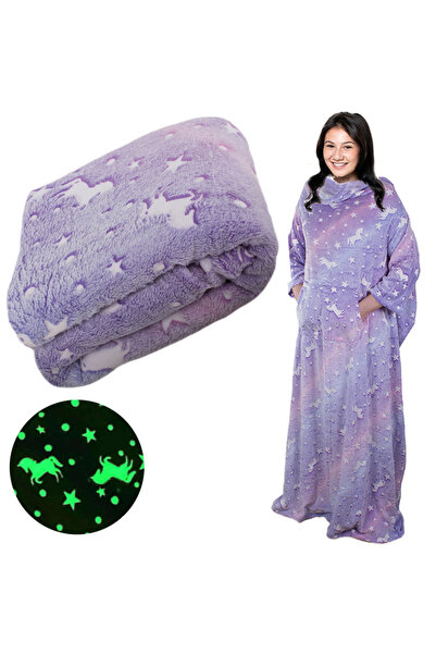 zola Blanket with sleeves, pockets, soft and comfortable, phosphorescent inserts, stars, 190x170x55 cm