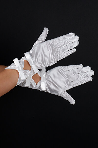 Limelia قفازات زفاف قصيرة من الساتان بفيونكة مزدوجة، إكسسوار لفساتين الزفاف و...