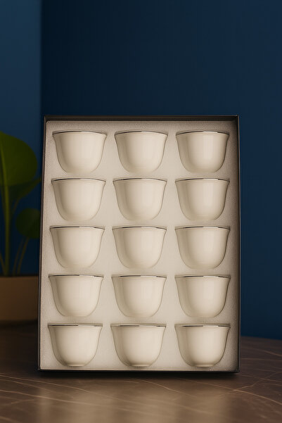 ALSAIF KITCHEN Elegant White Ceramic Cup Set – 12-Piece Silver Rimmed | Premium Gift Box for Tea & Coffee