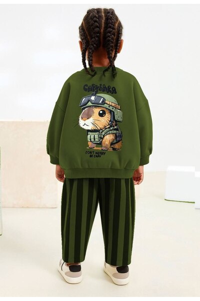 West Sky 3-Ply Non-Ironing Capybara Printed Top and Bottom 2-Piece Unisex Children's Set