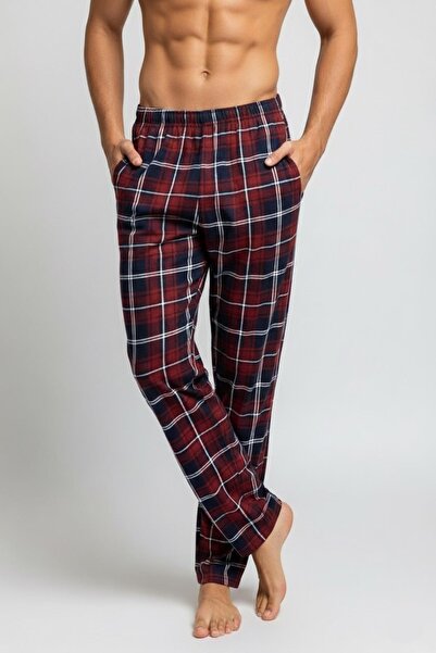 Mutlu City High Quality Cotton Men's Plaid Pajama Bottoms with Pockets 1485