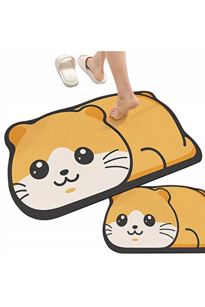 zola Bath mat, Zola, non-slip, quick drying, 60 x 40 x 0.3 cm, hamster pattern, orange/white