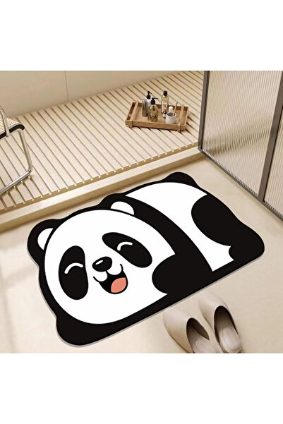 zola Bath mat, Zola, non-slip, quick drying, 40 x 60 x 0.3 cm, panda pattern, black/white