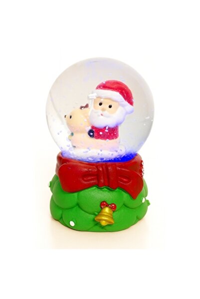 OEM Glob de Craciun luminos cu Mos Craciun, zapada si ren, baterii incluse, 6.5 x 5 cm, Verde/Rosu