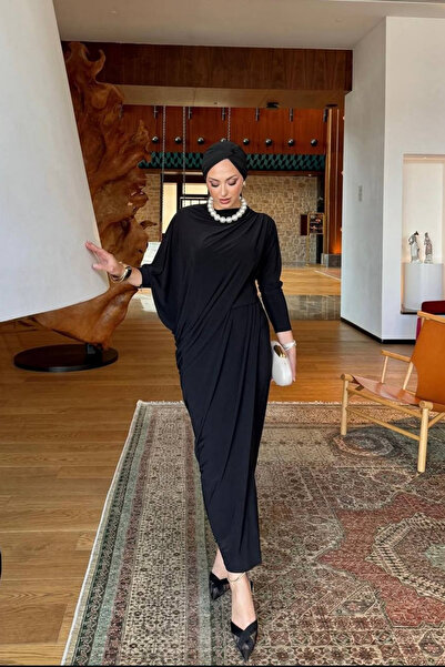 Love Fab Belden Baglamalı Büzgü Detay Özel Tasarım Tesettür Gece Elbisesi