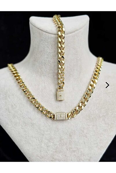 SENDEAL SHOP 14K Altın Kaplama Sade Gurmet Set - Bileklik ve Kolye S03