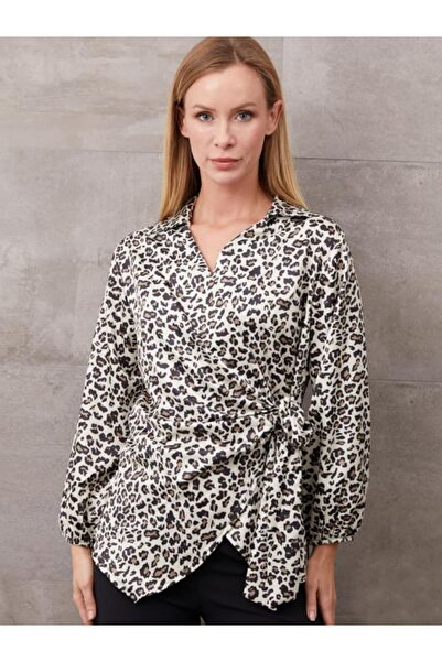 ZENNE MODA Leopar desenli yan bağlama detaylı gömlek