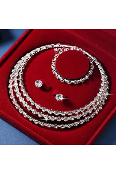 Yıldız Accessory Zirkon Taşlı Kolye Bileklik Küpe Lüks Set Ayarlanabilir Ölçü...